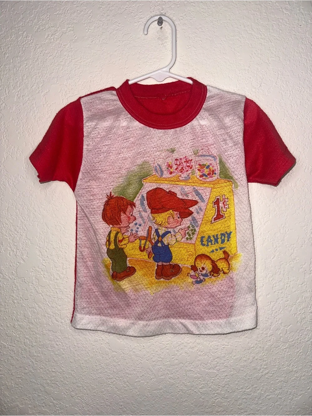 Vintage Kids Red Candy Store Graphic Pajama Tee Measurements Below